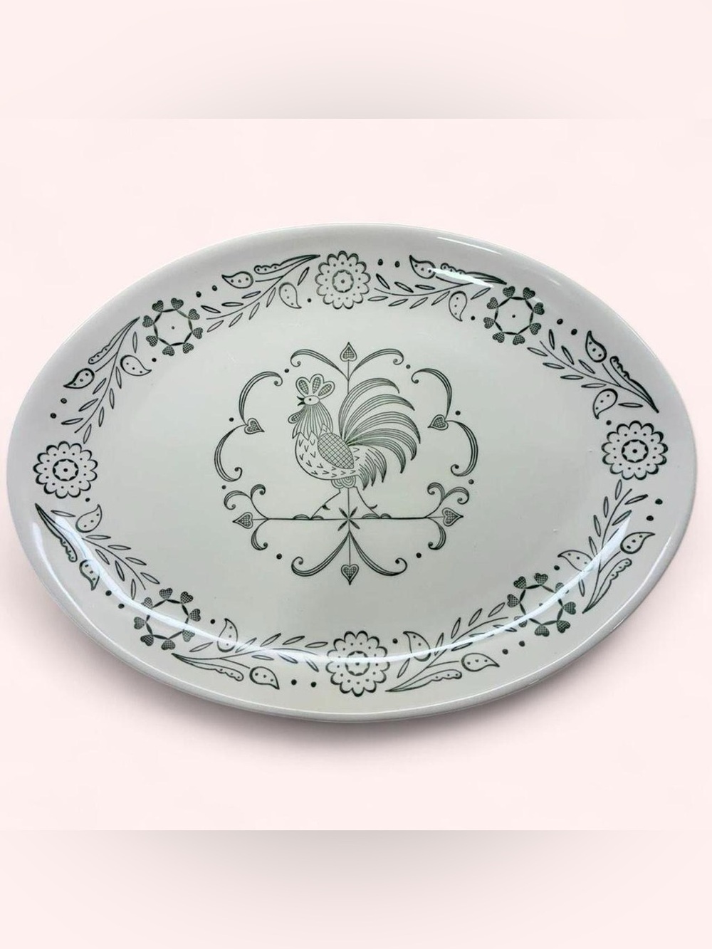 Vintage Rooster Ceramic Serving Platter in Cream & Blue 🐓